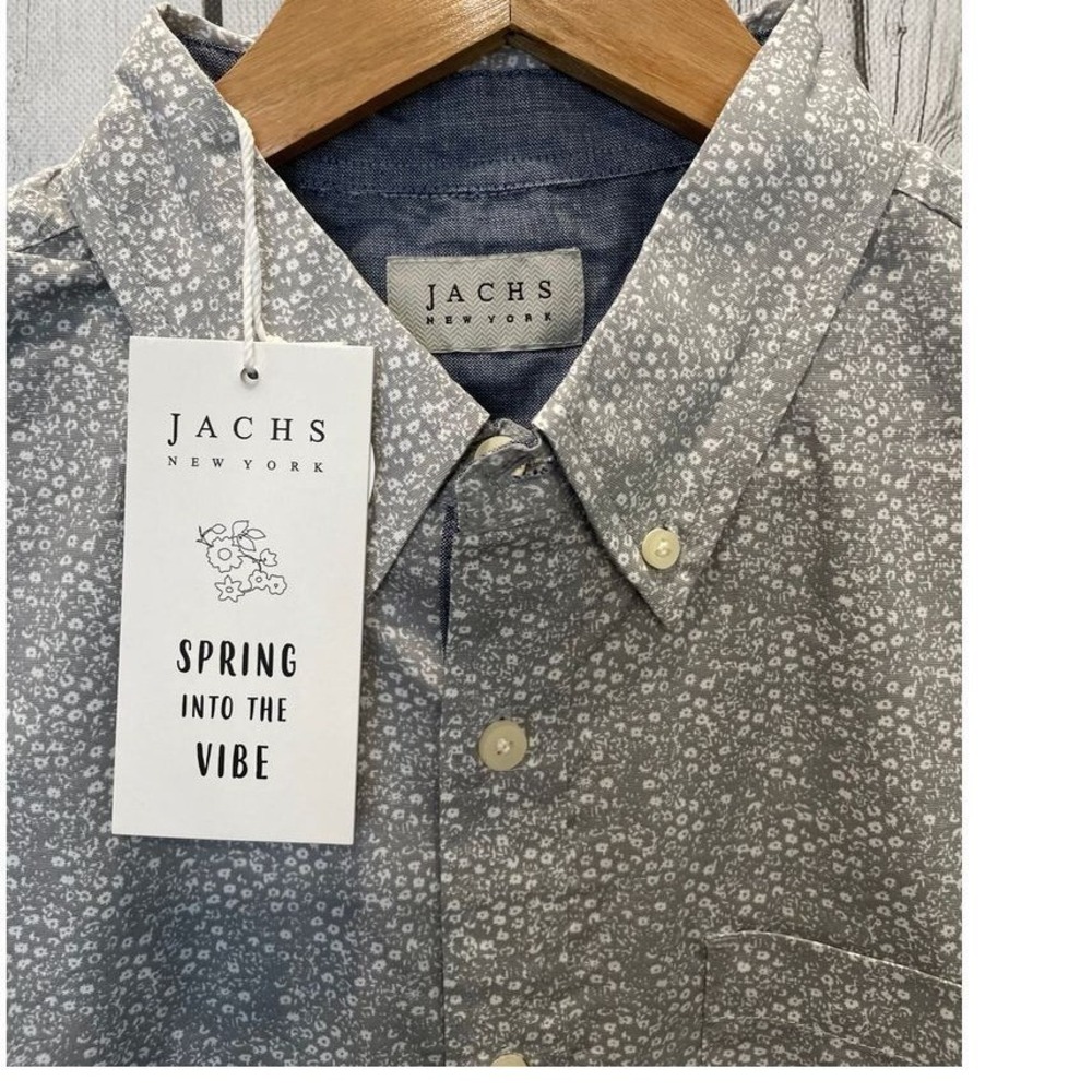 JACHS NY Stretch Peached Poplin Gray Floral Print Button Down Shirt Size S